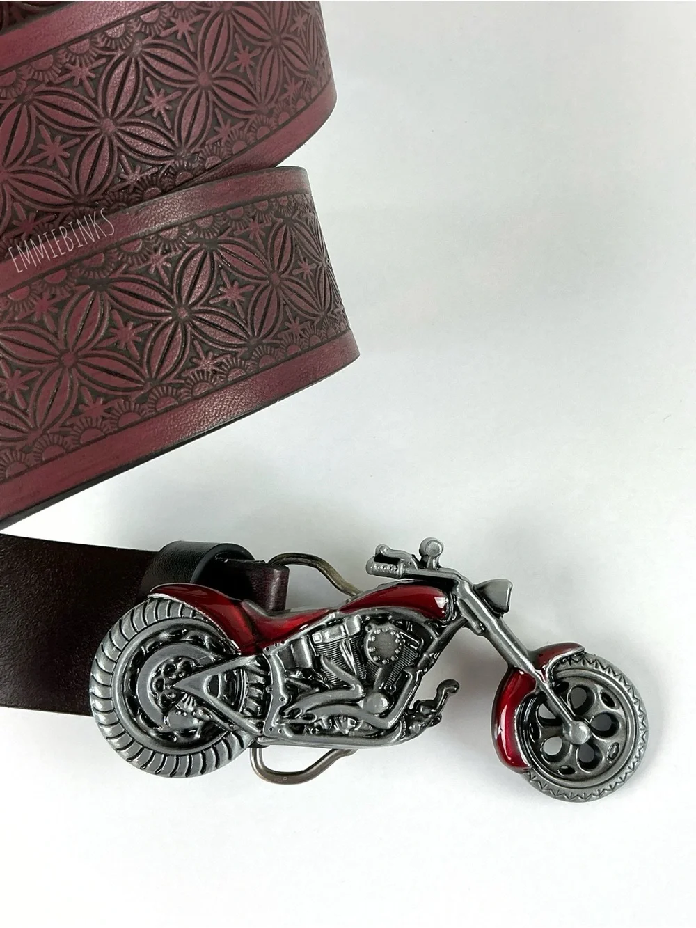 New Indie Moto Motorcycle Tooled Leather Belt